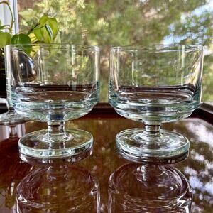 Vintage Footed Stub Glasses Heavy Base Clear MCM Set of 2